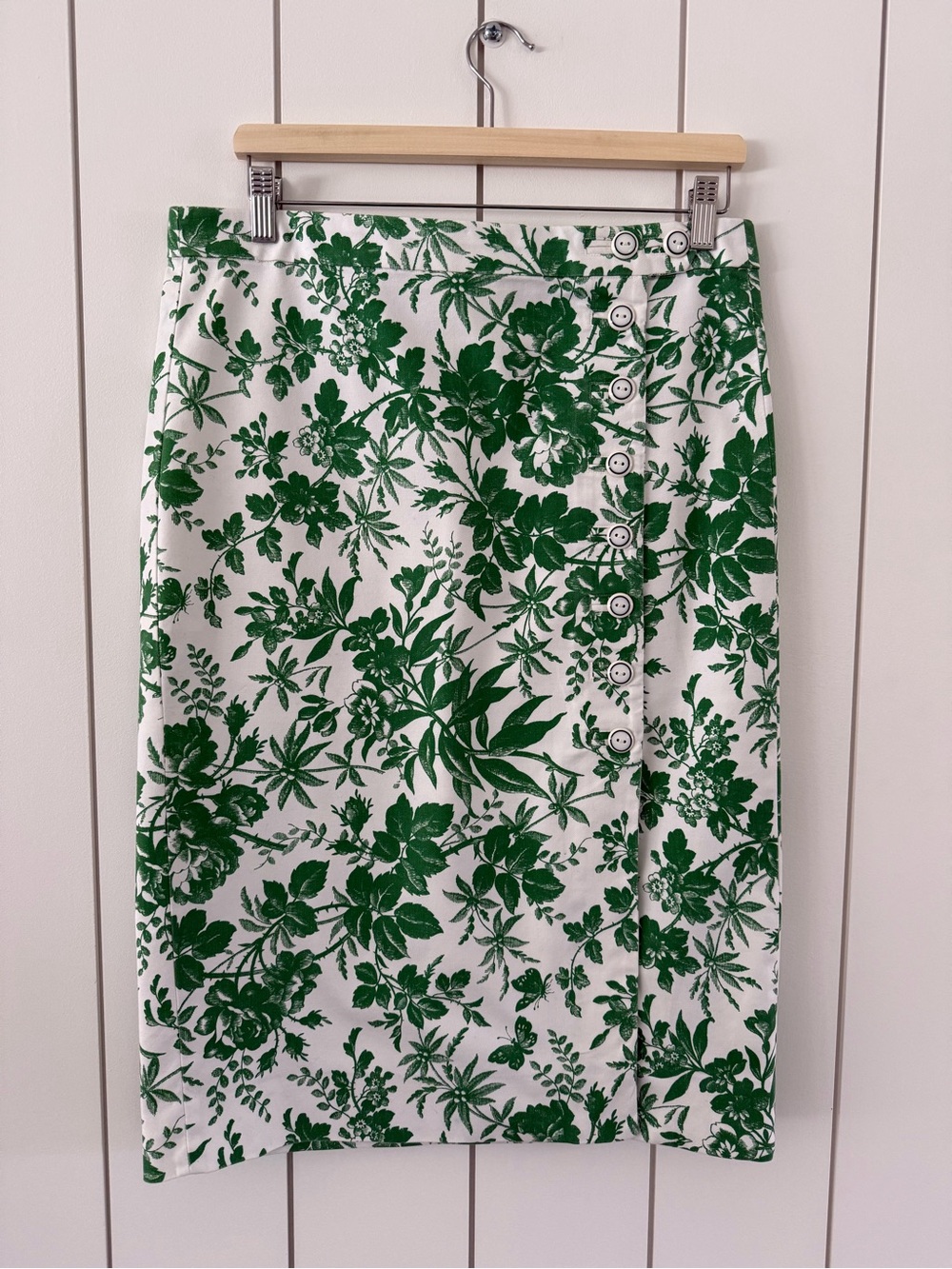 J. Crew Green and White Floral Pencil Skirt